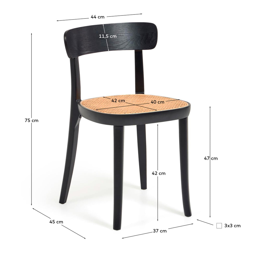Romane stolica od masivne bukve sa crnom završnom obradom, jasenovim furnirom i ratanom