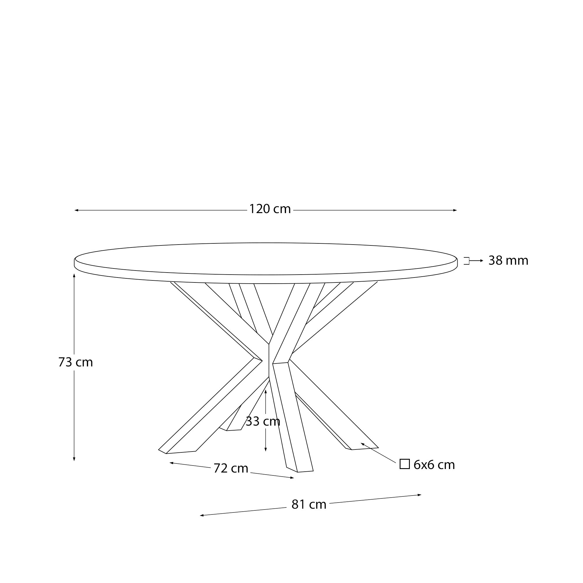 Argo black lacquered MDF round table wood effect steel legs Ø 120 cm