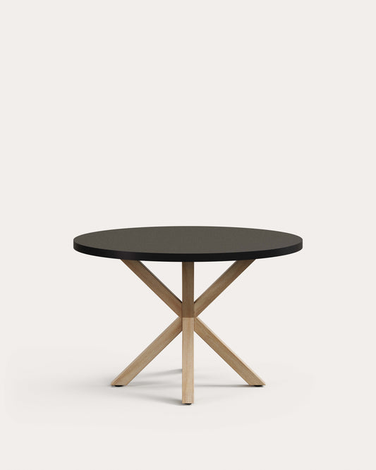 Argo okrugli sto od crnog lakiranog MDF-a sa čeličnim nogama u imitaciji drveta, Ø 120 cm