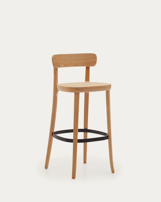 Romane stool beechwood stool with a natural finish, ash wood veneer and ratan seat 75 cm