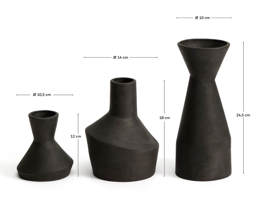Dunari set od 3 terakota vaze u crnoj boji Ø 10,2 cm / Ø 14 cm / Ø 10 cm