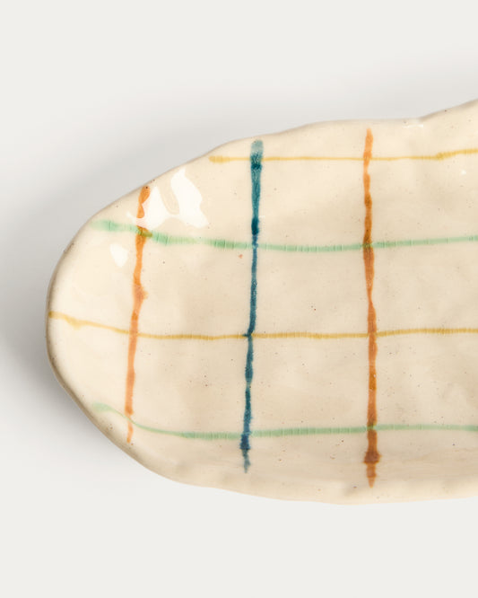 Belor poslužavnik od keramike sa višebojnim linijama 31,8 x 13 cm