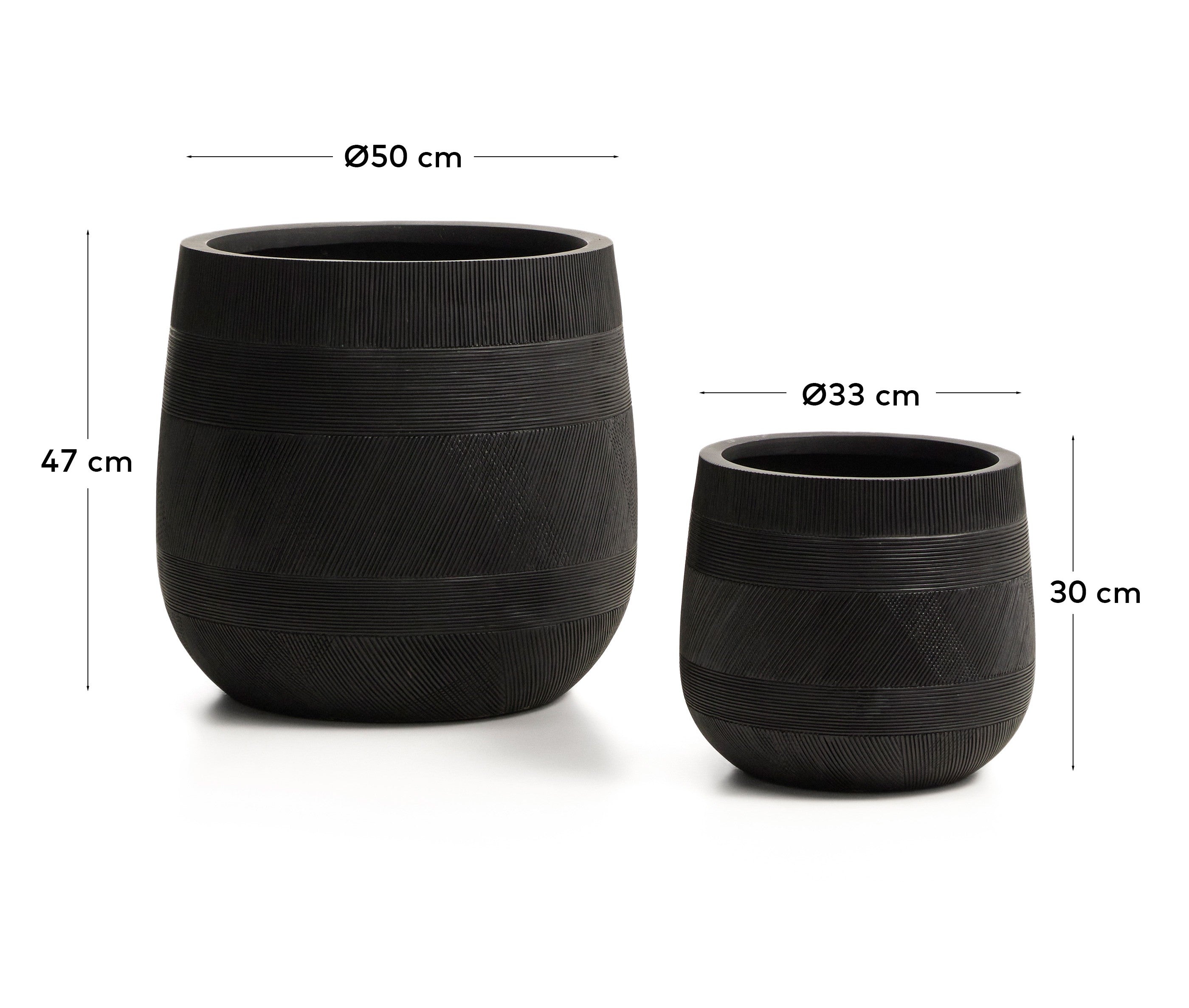 Tival set of 2 black cement-effect planters Ø 50cm/Ø 34cm