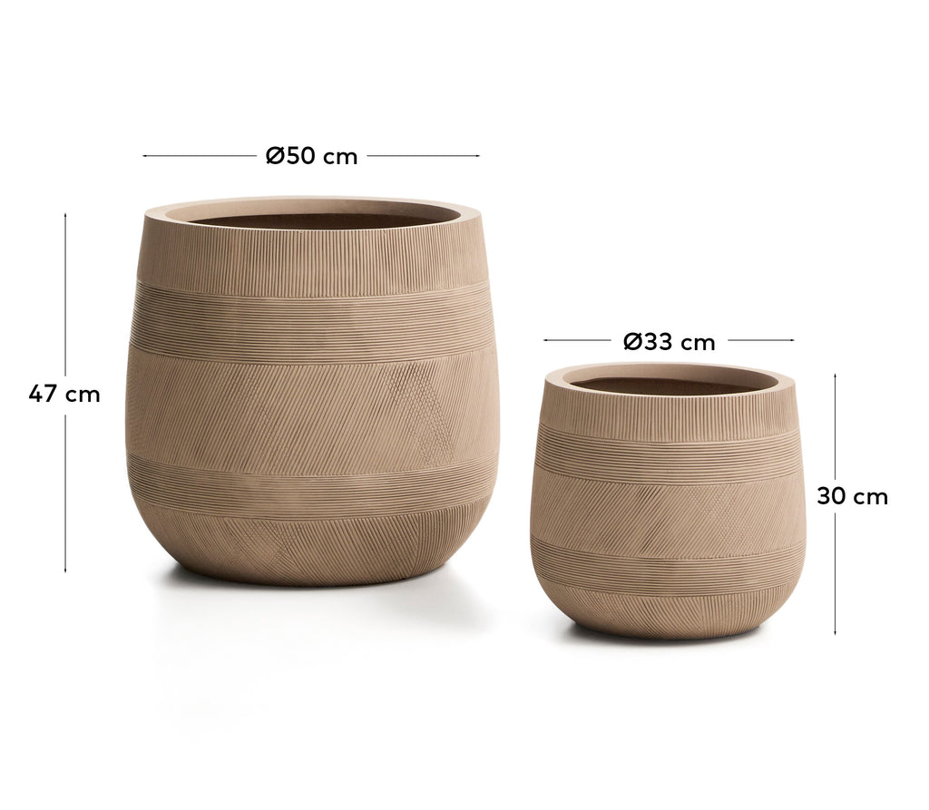 Tival set of 2 pots with beige cement effect Ø 50 cm / Ø 34 cm