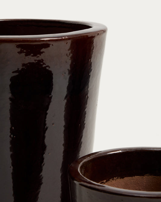 Rotja set od 3 sadilice od terakote sa glaziranom granatnom završnom obradom Ø 26 / 35 / 47 cm