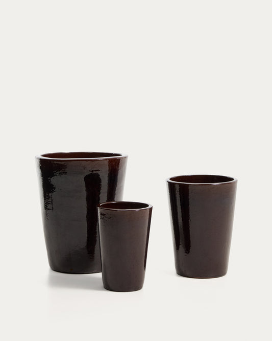 Rotja set od 3 saksije od terakote sa glaziranom bordo završnom obradom Ø 26 / 35 / 47 cm