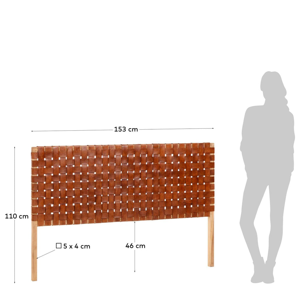 Uzglavlje Calixta od kože i punog tikovog drveta sa prirodnim završetkom za krevet do 150 cm
