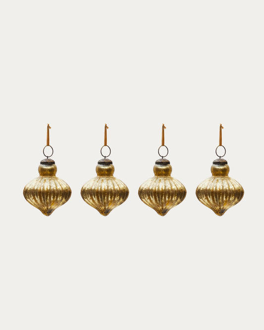 Raj set of 4 hanging ornaments made of gold recycled glass, 8 cm