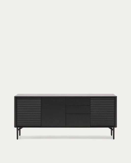 Lennon chest of drawers with 3 doors and 3 drawers in solid wood and black oak veneer 200x86cm FSC Mix Credit