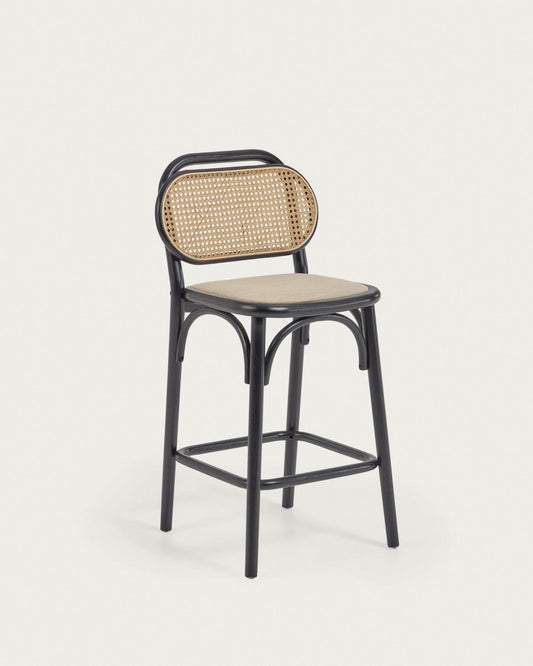 Doriane 65 cm high solid elm chair, black lacquer and upholstered seat