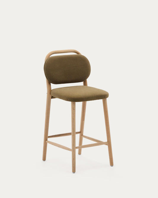 Helda chair made of green chenille and solid oak wood FSC Mix Credit 65 cm