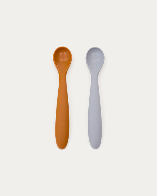 Lily set of two spoons in orange and blue silicone