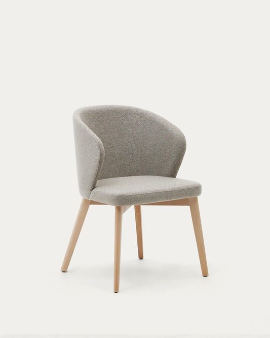 Darice chair made of brown chenille and solid beech wood in a natural finish FSC 100%
