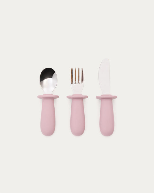 Lily knife, fork and spoon in pink silicone