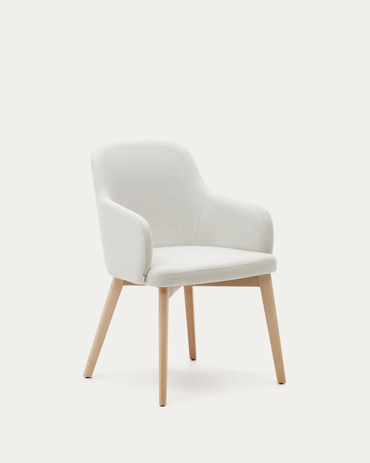 Nelida chair in beige chenille and solid beech wood in natural finish FSC 100%