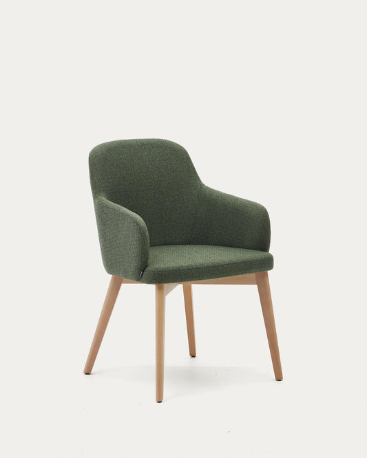 Nelida chair in green chenille and solid beech wood in natural finish FSC 100%