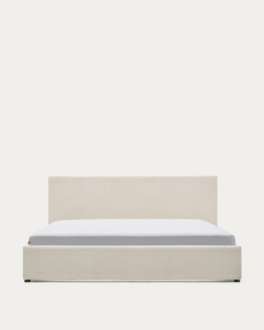 Nahiri bed with lifting mechanism, made of beige chenille, for mattress 180 x 200 cm