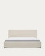 Nahiri bed with lifting mechanism, made of beige chenille, for mattress 180 x 200 cm