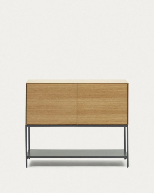 Clear chest of drawers with 2 doors in oak veneer with steel legs, 97.5 x 80 cm