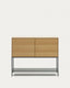 Clear chest of drawers with 2 doors in oak veneer with steel legs, 97.5 x 80 cm