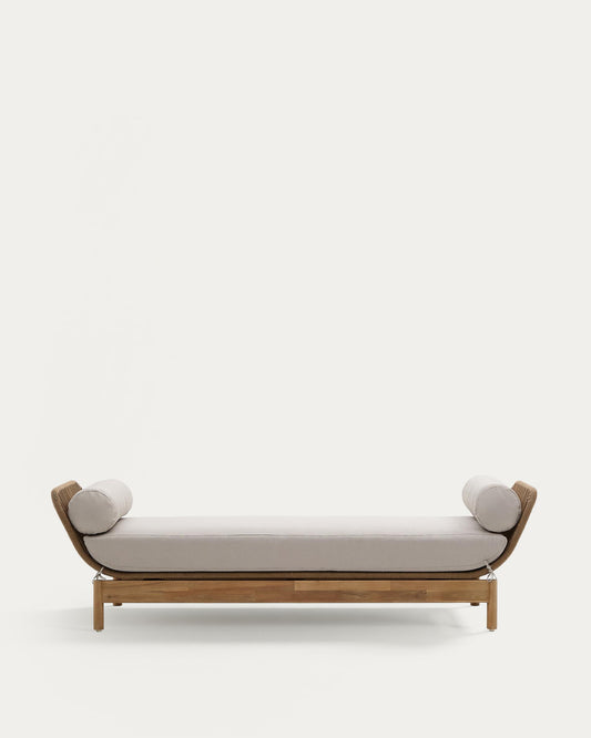 Catalina lounge chair, made of beige cord and solid FSC 100% acacia wood