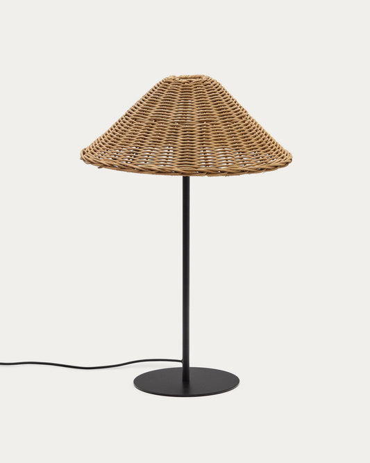 Urania table lamp made of rattan and metal with black color