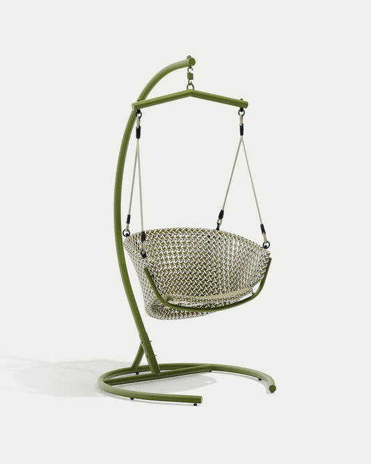 Saliga green hanging armchair with aluminum and synthetic rattan base