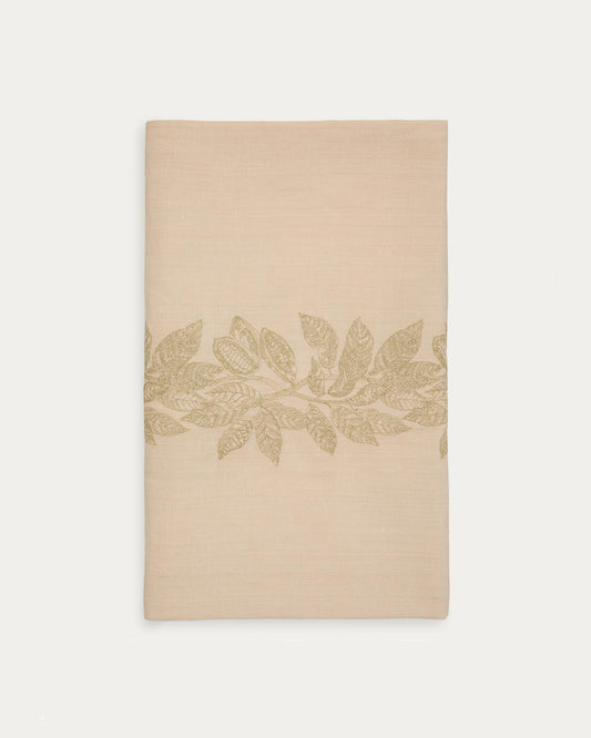 Oreti tablecloth made of beige cotton and lace with linen and cocoa, 150x250cm
