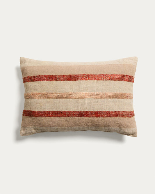 Cushion cover Taraia made of cotton and viscose, terracotta and beige, 40 x 60 cm