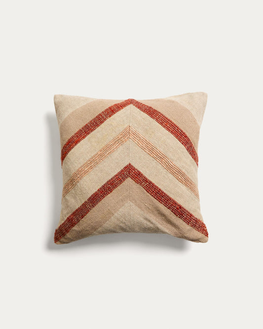 Cushion cover Taraia made of cotton and viscose, terracotta and beige, 45 x 45 cm