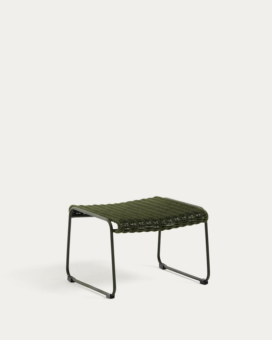 Maura footrest made of green galvanized steel and green rope 58 x 52.5 cm