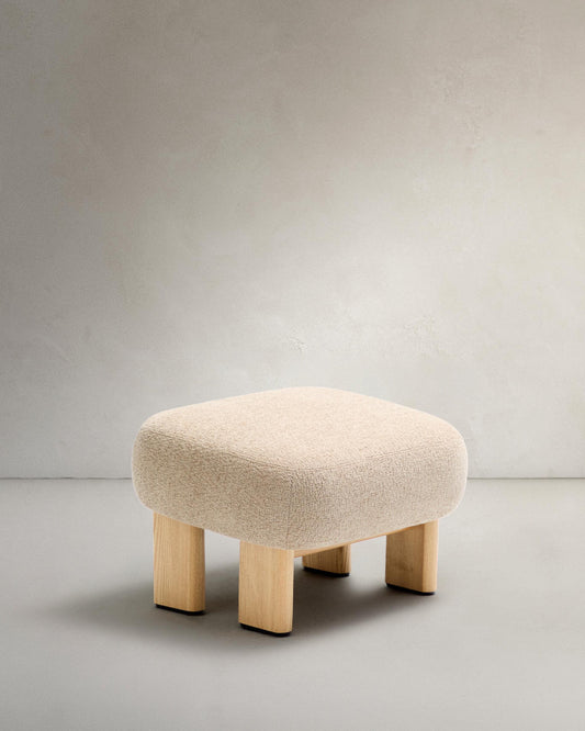 No Beige Chenille Stool with Solid Ash Legs Natural Finish 65x55.4cm FSC 100%