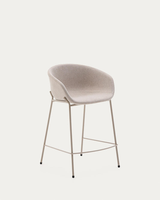 Yvette chair in beige chenille and steel legs in beige finish, height 65 cm