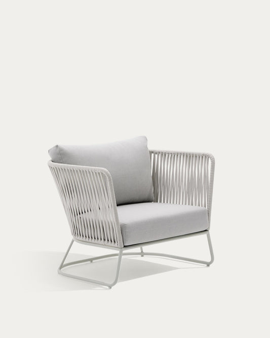 Saconca outdoor armchair in rope cord and grey galvanised steel