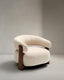 Granite beige chenille armchair with solid ash wood legs in walnut finish FSC 100%