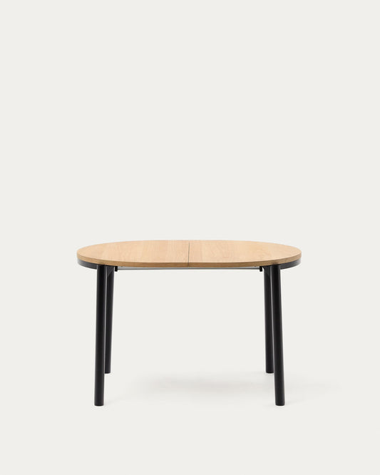 Montuiri extendable table made of oak veneer and steel legs in black color, Ø120(200) x 90 cm