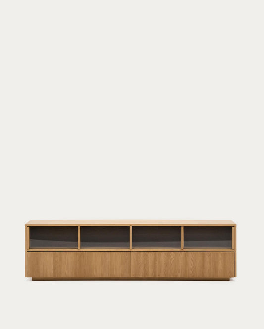 Helvine tV stalak 4 vrata i 2 fioke hrastov furnir i kaljeno staklo, 200 x 54 cm FSC 100%