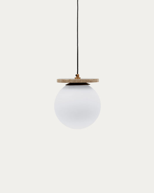 Malachi ceiling lamp with glazed glass and travertine
