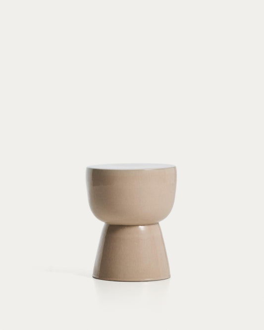 Outdoor side table Mesquida made of ceramic with a glazed finish in a raw (crudo) shade Ø 36 cm
