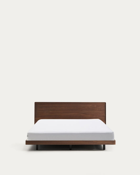 Norlen bed in walnut veneer with dark finish and LED mattress light 180 x 200 cm FSC Mix Credit
