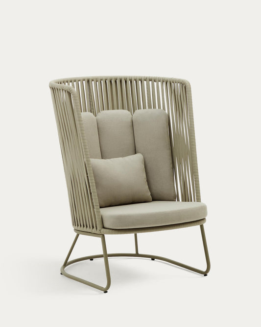 Saconca outdoor armchair with high back made of cord and green galvanized steel