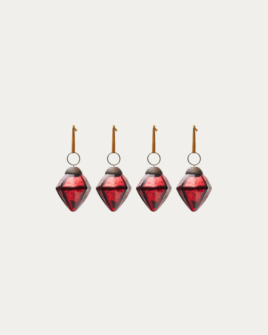 Argin set of 4 hanging decorations made of recycled glass in red, 6 cm