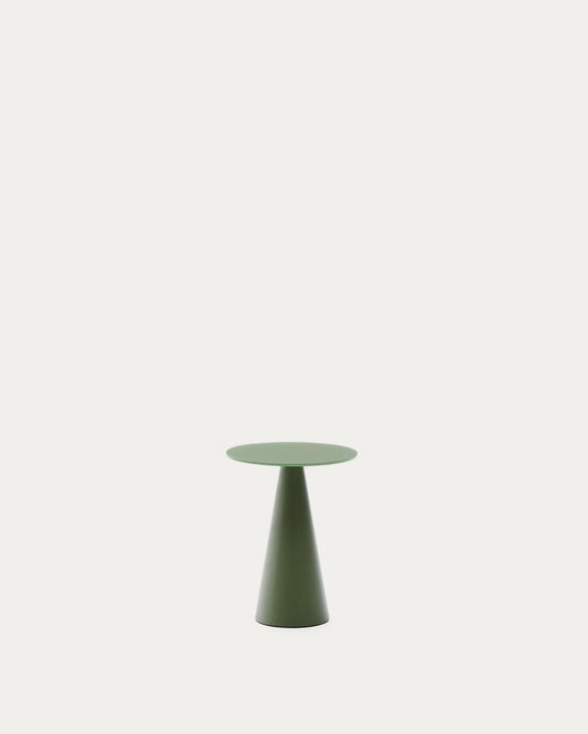 Wilshire side table with frosted tempered glass and matte green painted steel finish Ø30cm