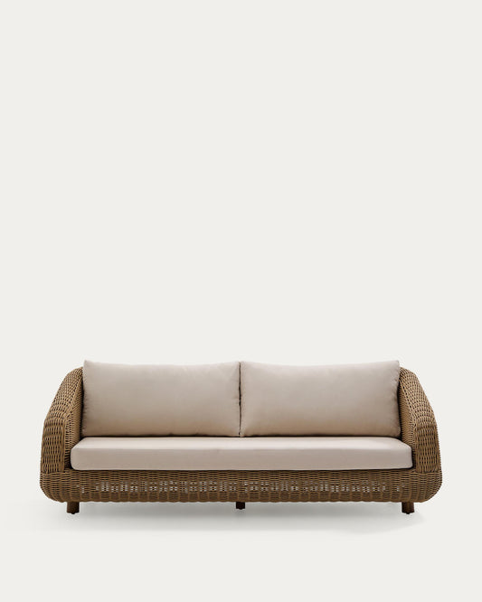 Meria 3-seater sofa in synthetic rattan with FSC 100% solid acacia wood legs 208cm