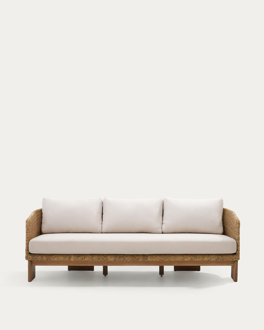 Xoriguer three-seater sofa in synthetic rattan and solid eucalyptus wood, 223 cm FSC 100%