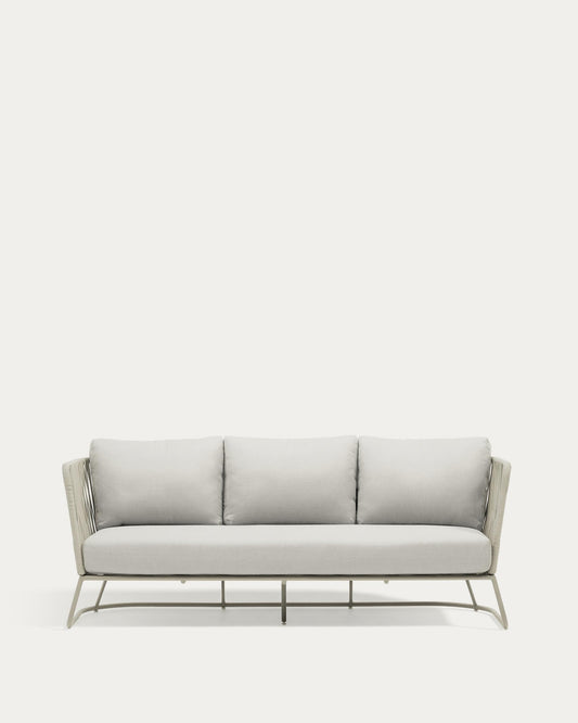Saconca outdoor three-seater sofa made of rope and gray galvanized steel 189 cm