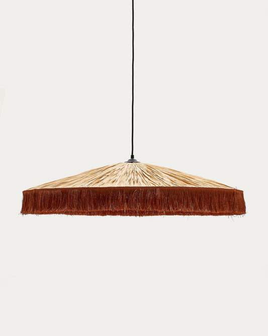 Pollensa ceiling lamp with fringes of natural raffia and terracotta, Ø 75 cm