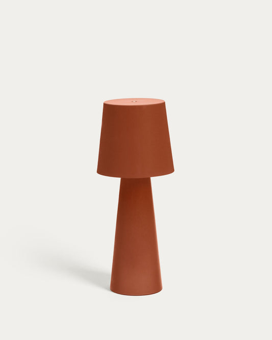 Arenys large outdoor metal table lamp in painted terracotta