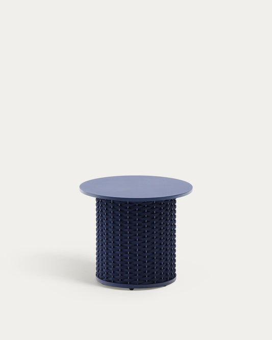 Sedalis outdoor side table made of aluminum and blue rope Ø50cm
