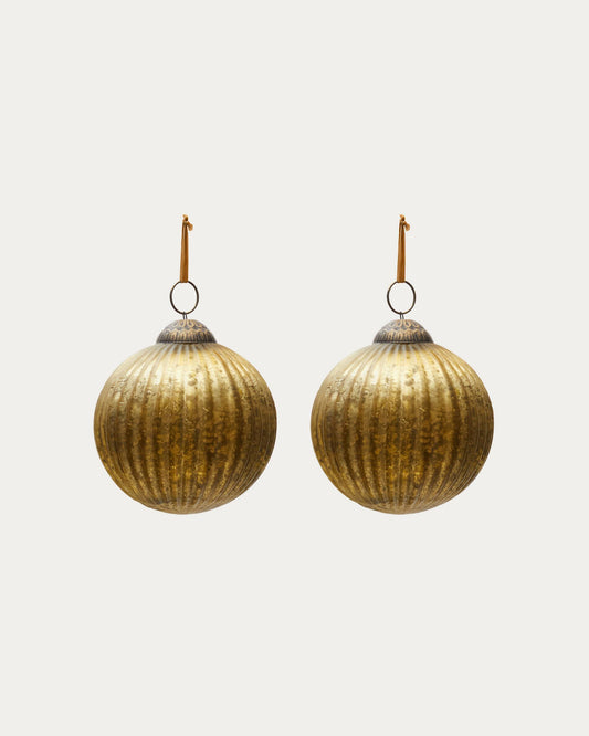 Elur set of 2 medium-sized Christmas balls made of recycled glass in golden color, Ø 10 cm